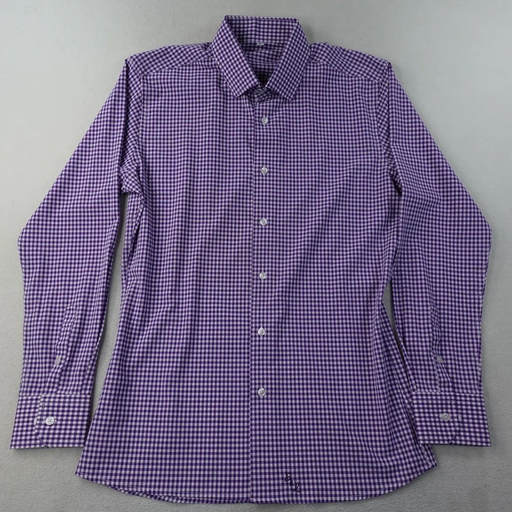 Lot of 2 State and Liberty Dress Shirts Mens Medium Check Plaid Stretch Athletic - Picture 2 of 16